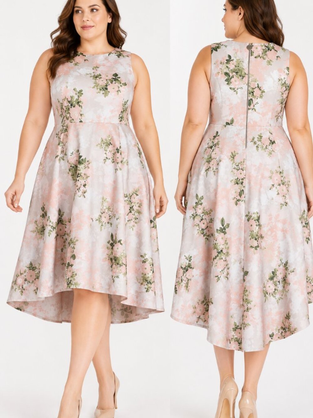 Calvin Klein White High-Low Dress with Pink Floral Trim